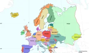 Mapa Europy z zaznaczoną Polską. Gdzie leży Chorwacja? Między Włochami a Węgrami, na południe od Słowenii.