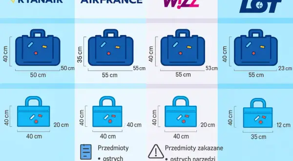 Wymiary bagażu podręcznego dla LOT, Ryanair, Wizz Air i Air France. Sprawdź, ile może ważyć bagaż podreczny w lot.