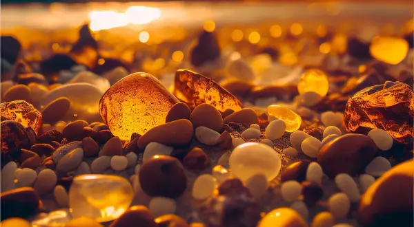Bursztyny w Polsce można znaleźć na plażach Bałtyku. Te złociste kamienie lśnią w słońcu, przypominając o bogactwie polskiego wybrzeża.
