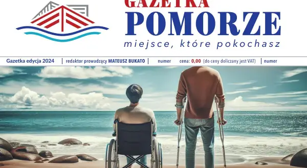 Osoby na wózku i o kulach patrzą na morze. Idealne miejsce na wczasy rehabilitacyjne nad morzem, gdzie można odnaleźć spokój i siłę.