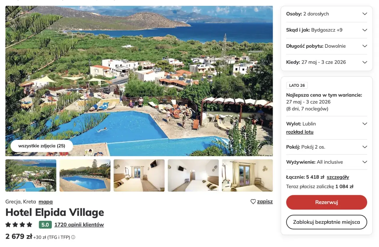 Hotel Elpida Village na Krecie. Sprawdź ceny noclegów nad morzem na 8 dni, 7 noclegów, wyjazd z Lublina.